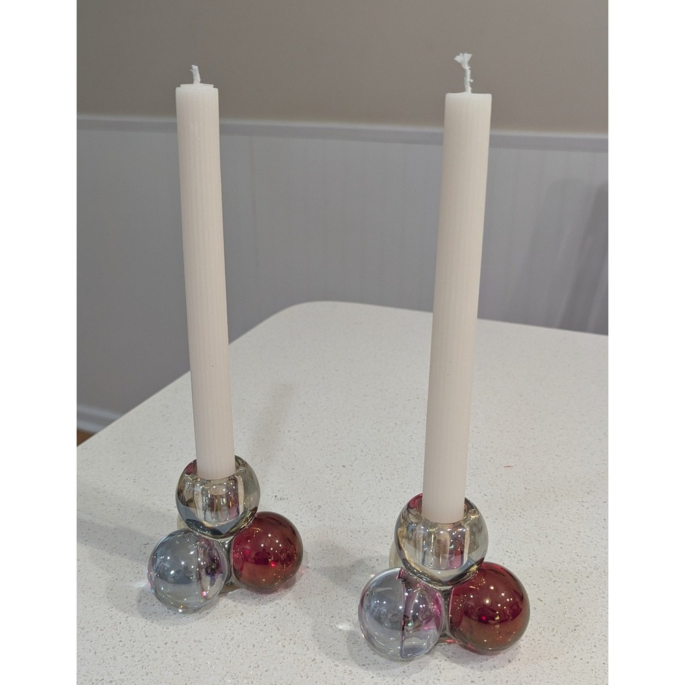 Westmoreland Glass Candle Holders Multi-Color‎ Atomic Bubble Set of 2
